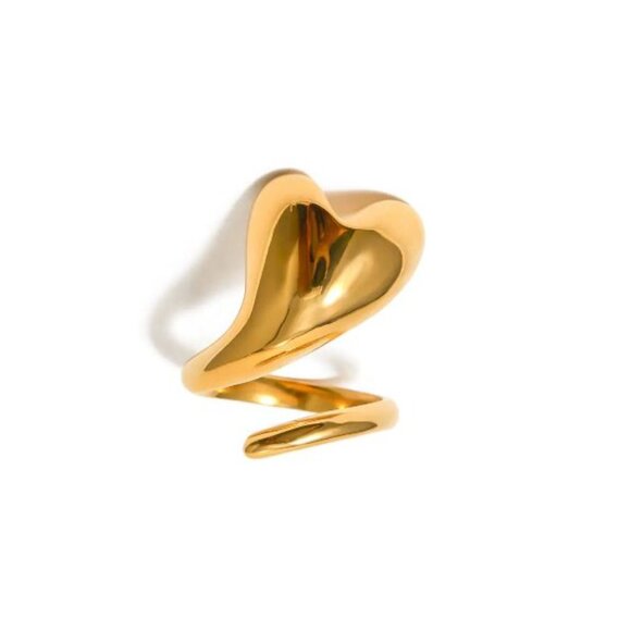 Modern Heart Wrap Ring | 18K Gold Plated | Adjustable Stainless Steel Design - Picture 2 of 3